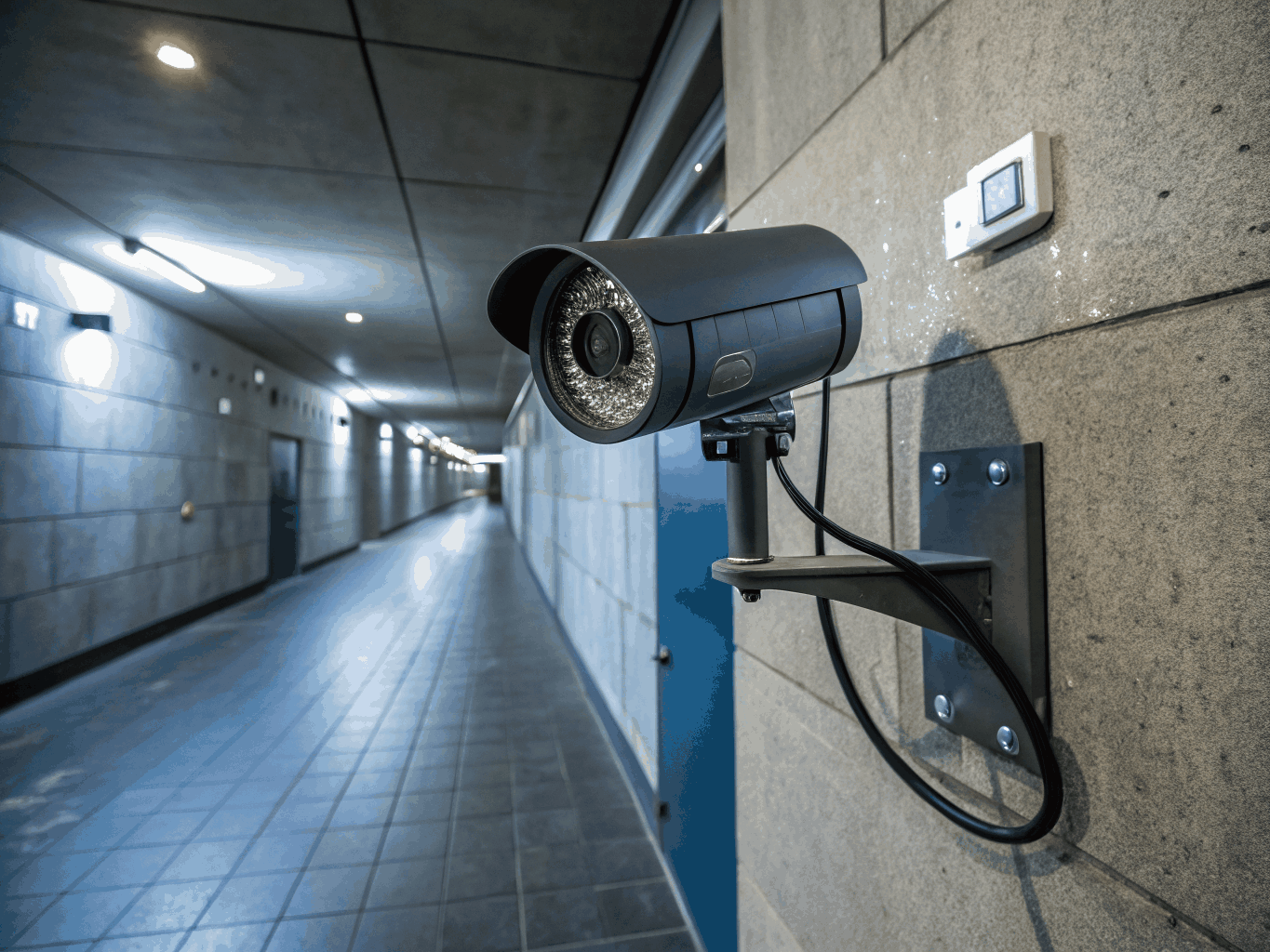 Compact indoor security camera on mounting bracket