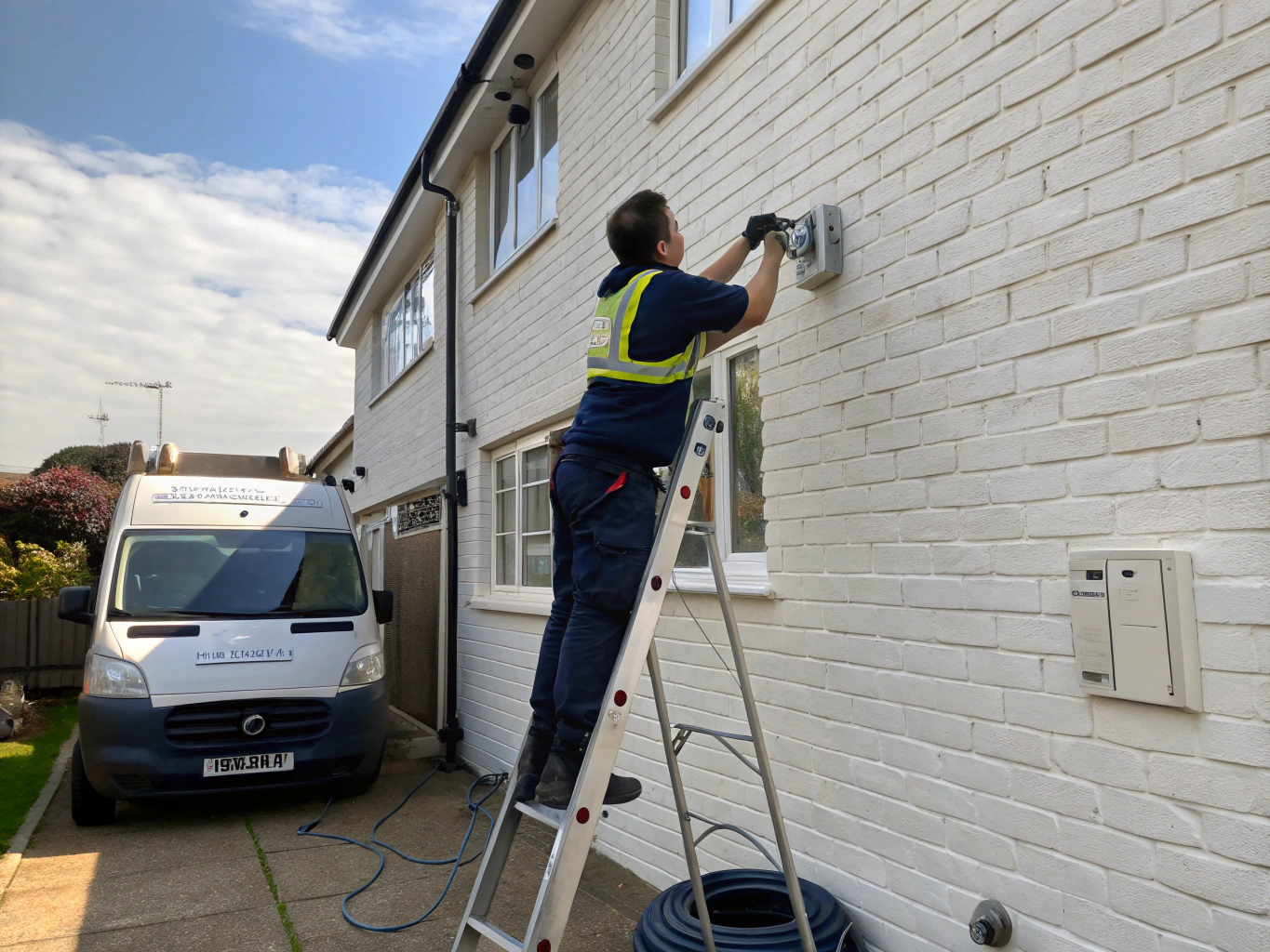 Hand adjusting outdoor camera mounting bracket on building exterior