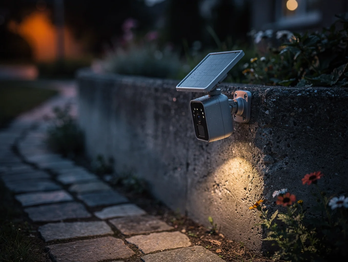 Wireless battery and solar camera unit on mounting surface